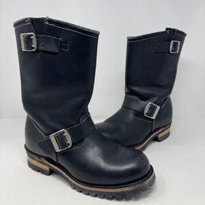 Sketchers Harness Moto Boots Black Leather Side Zip Engineer Biker Goth Men's 9